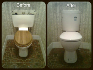 Before and after toilet installation